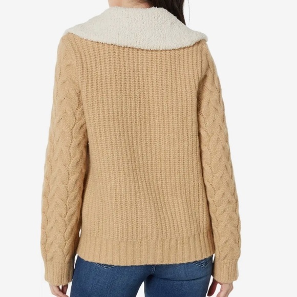 Lucky Brand Sherpa Fleece CollarTan Cable Knit Cardigan, Size XS - Picture 5 of 11